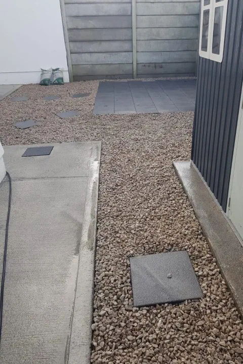 Gravel and paved patio installed in a garden in Tuam, County Galway